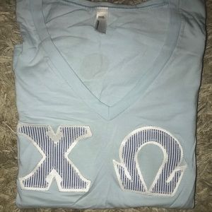 Chi omega stitched letter shirt